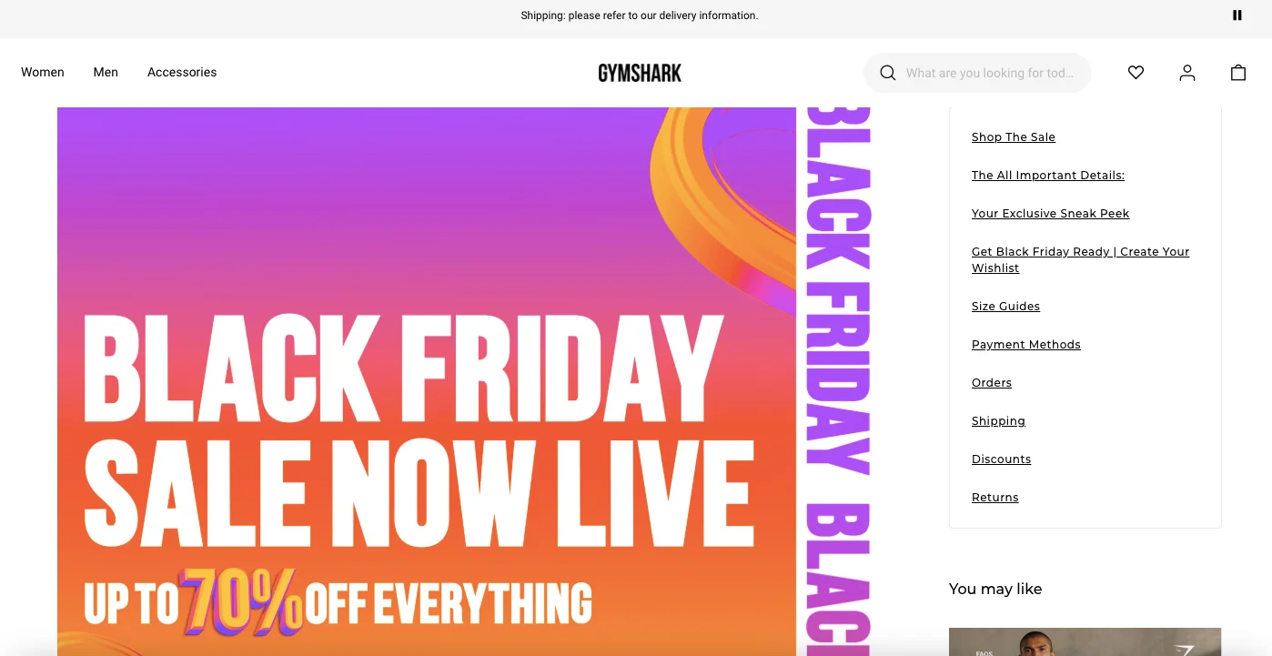 Gymshark is one of the best-known Shopify Plus brands when it comes to Black Friday campaigns